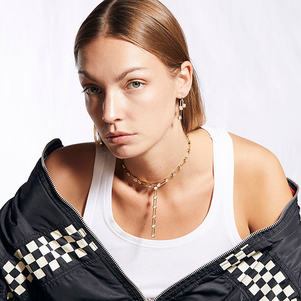 collier chaîne dorée strass, bijoux fantaisie femme haut de gamme