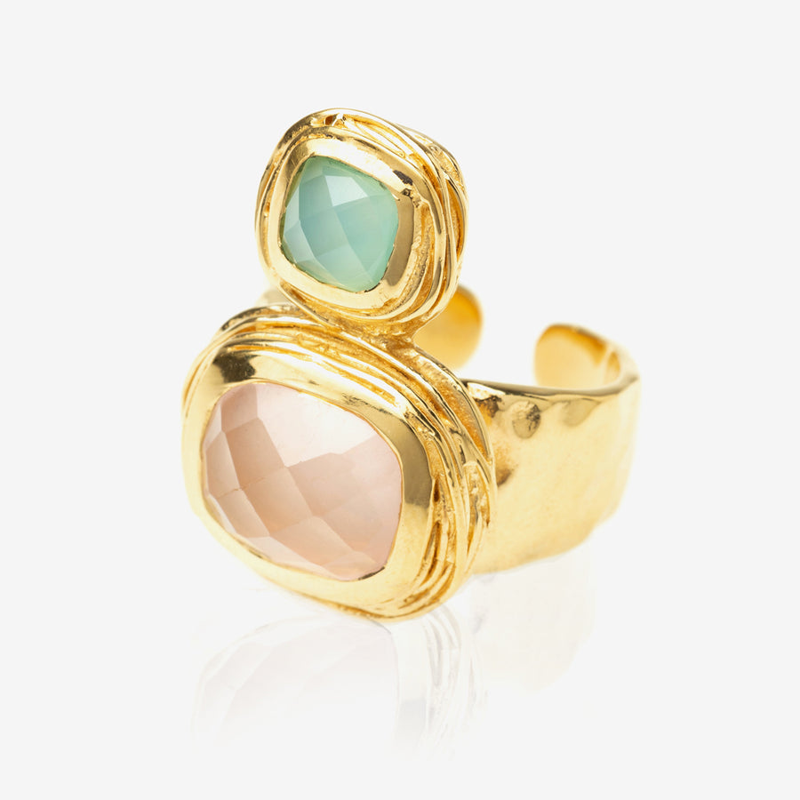 Bague Phédora Quartz rose et Calcédoine d'eau