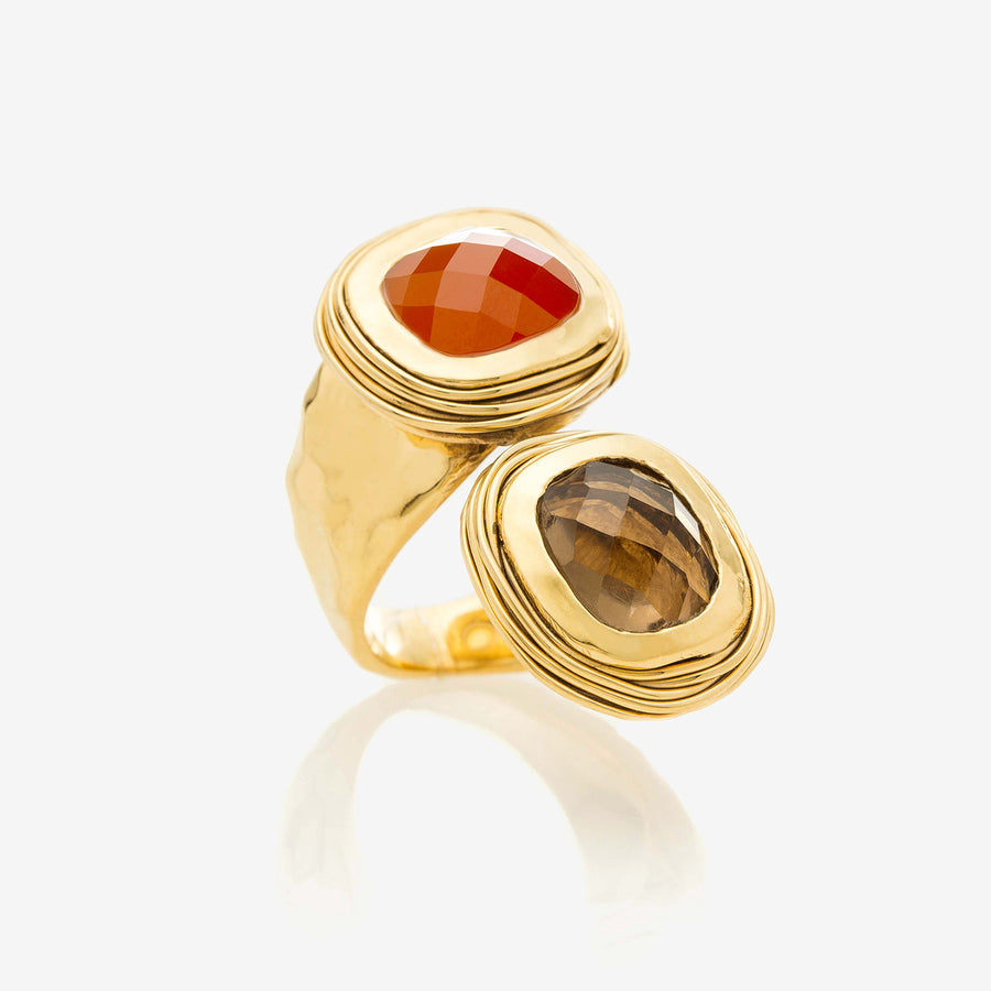 Bague toi et Moi Phèdre Cornaline et quartz fumé