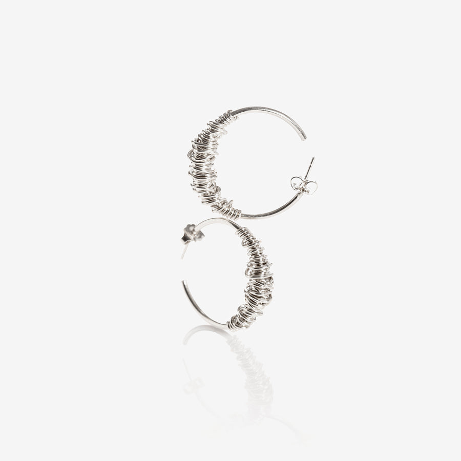 Boucles d'oreilles créoles argent femme, bijou en fil enroulé